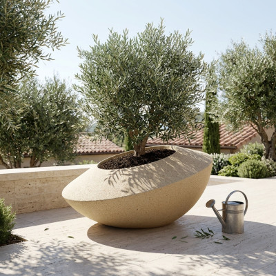 Pot de Fleurs Design SONIC 80 cm en GRC Léger STONFLEX