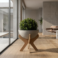 VELA Stand 50 , Pot Design sur Support en Bois